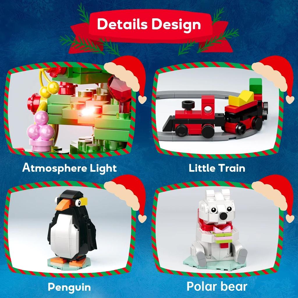 New Years Winter Christmas Tree Building Blocks Set Lighting Penguin Snowman Santa Claus Bricks DIY Toys Children Xmas Gifts