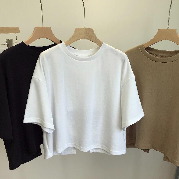 

Casual Halter T-shirt Round Neck Loose Short-sleeved Crop Top M чорний