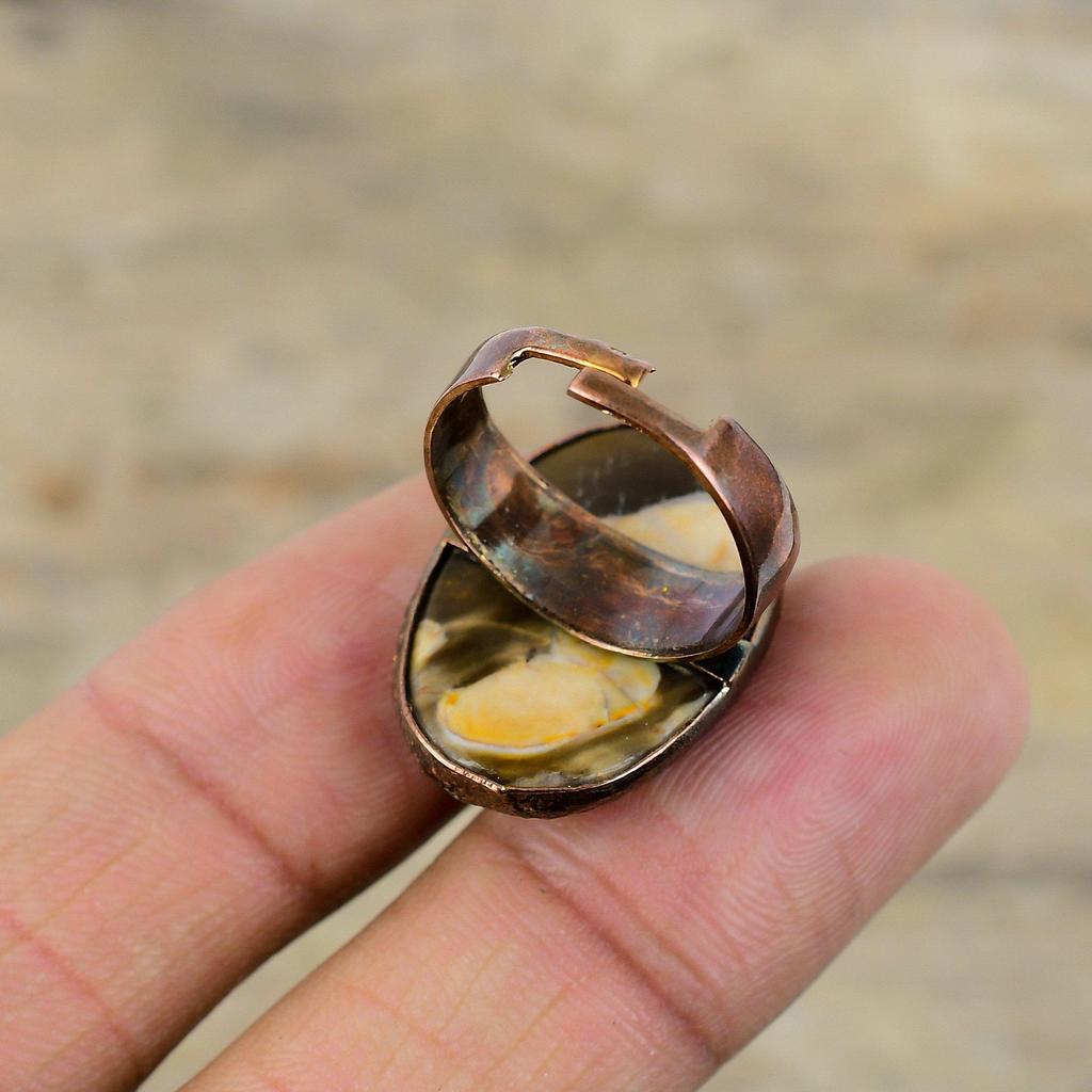 Peanut Wood Jasper Ring Electroformed Copper Ring Adjustable Rings Electroformed Jewelry Gemstone Ring Copper Jewelry For Gift Handmade Ring