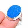 Blue Druzy Gemstone 925 Sterling Silver Jewelry Ring Size Adjustable GK-4389