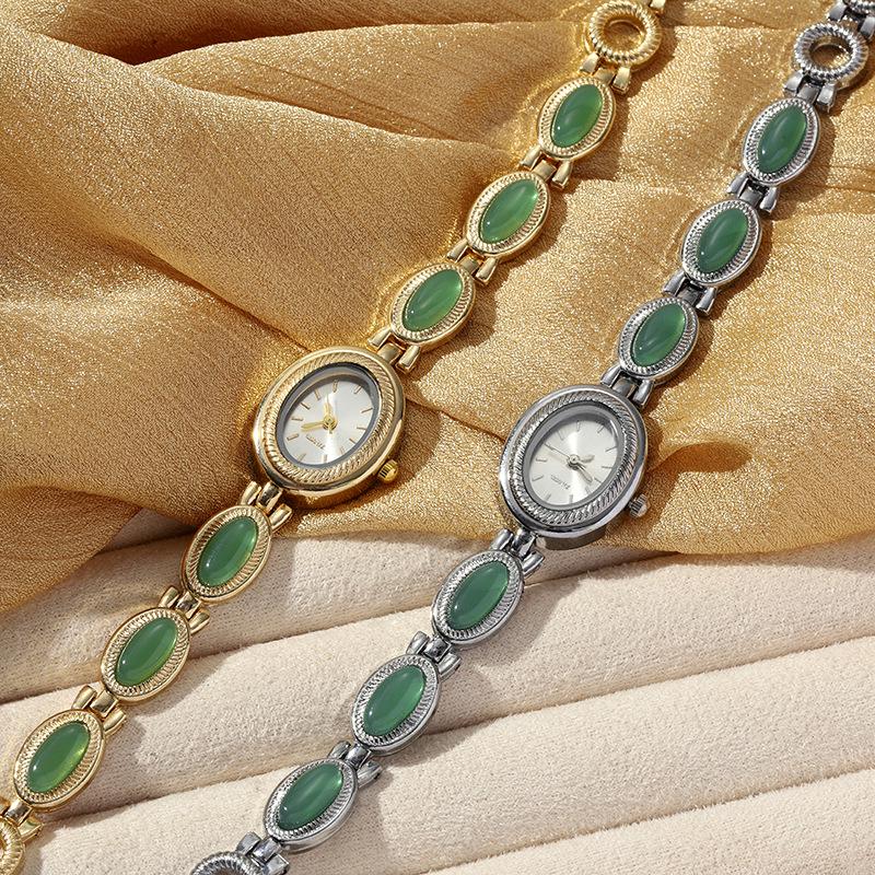 Vintage Ovaal Kwarts Horloge met Jade-Stijl Armband voor Dames
