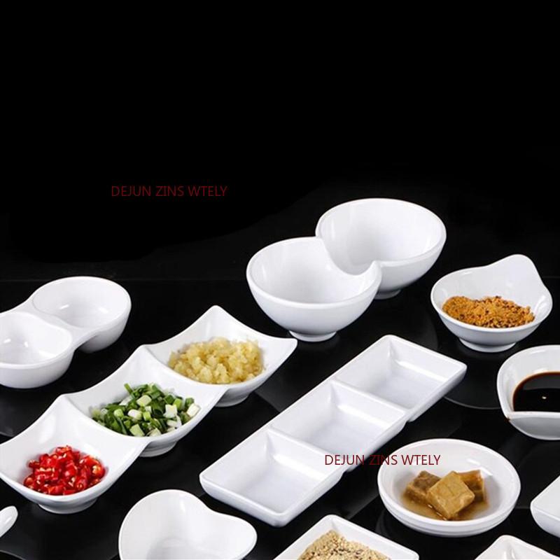 10PCS White Melamine Sauce Dish Multi-grid Seasoning Plate BBQ Hot Pot Dipping Bowl Restaurant Condiment Small Serving Platter