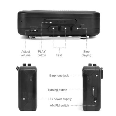 Bärbar kassettspelare Personal Walkman AM/FM-radio med 3,5 mm Eeadphone-uttag