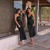 Women's Sleek V-Neck Sleeveless Bodycon Dress with Slit and Backless Design