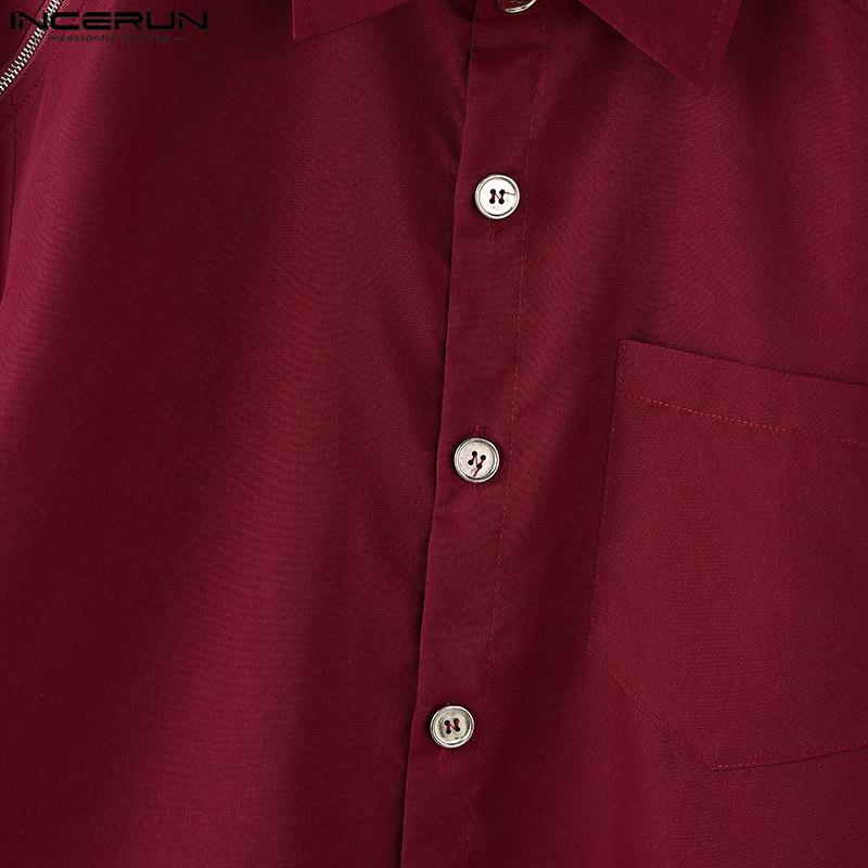 INCERUN Bărbați de vară cu mânecă scurtă și fermoar, casual, supradimensionat, lejer, cargo topuri