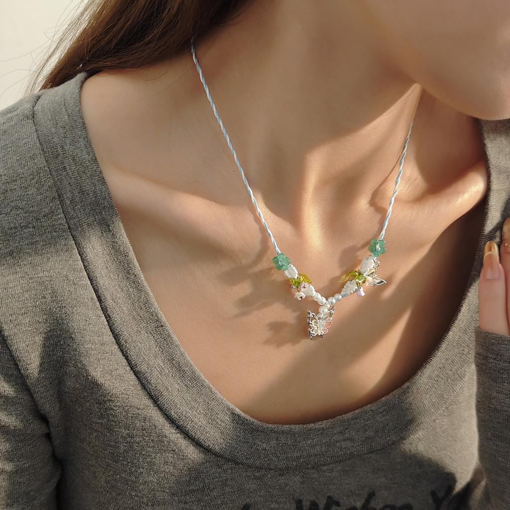 Mori Dream Butterfly Flower Collarbone Chain, Ancient Super Fairy Design Feeling Fresh And Sweet Necklace