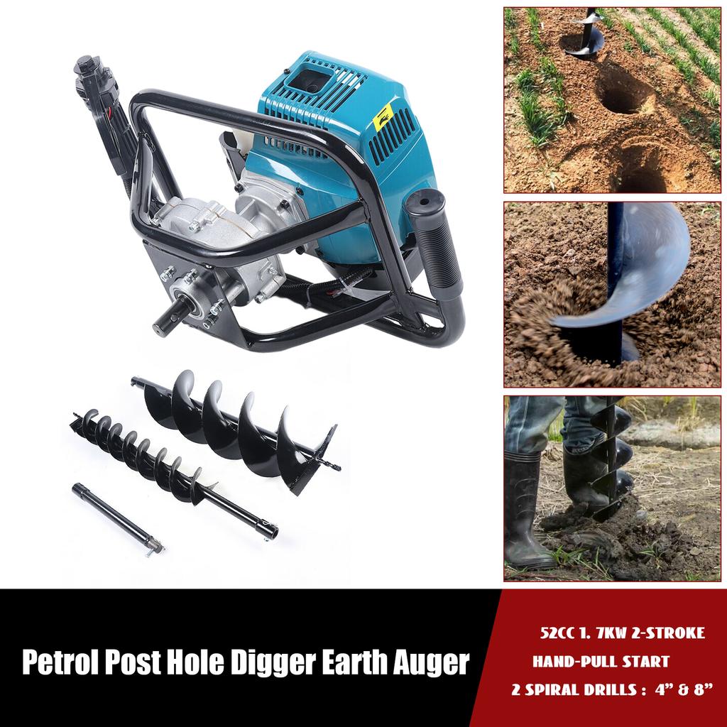 High-Power Gas Powered Post Hole Digger with 52cc Engine, 8500RPM Speed, Extension Bar for Effective Soil Excavation