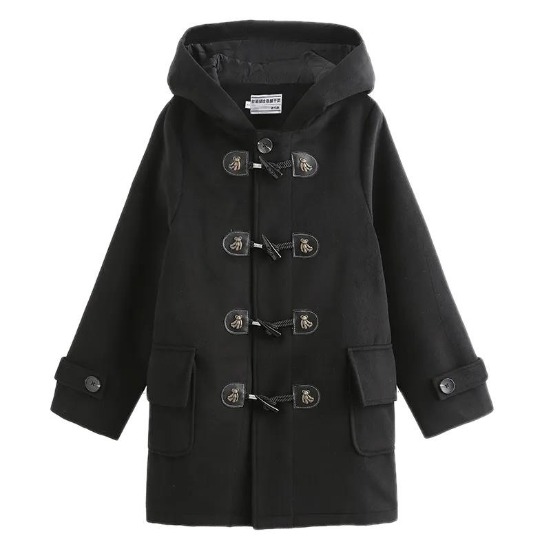 College-style Horn-buttoned Overcoat, Women's Jacket, Autumn and Winter Uniform, Short and Casual, Loose, Mid-length Style