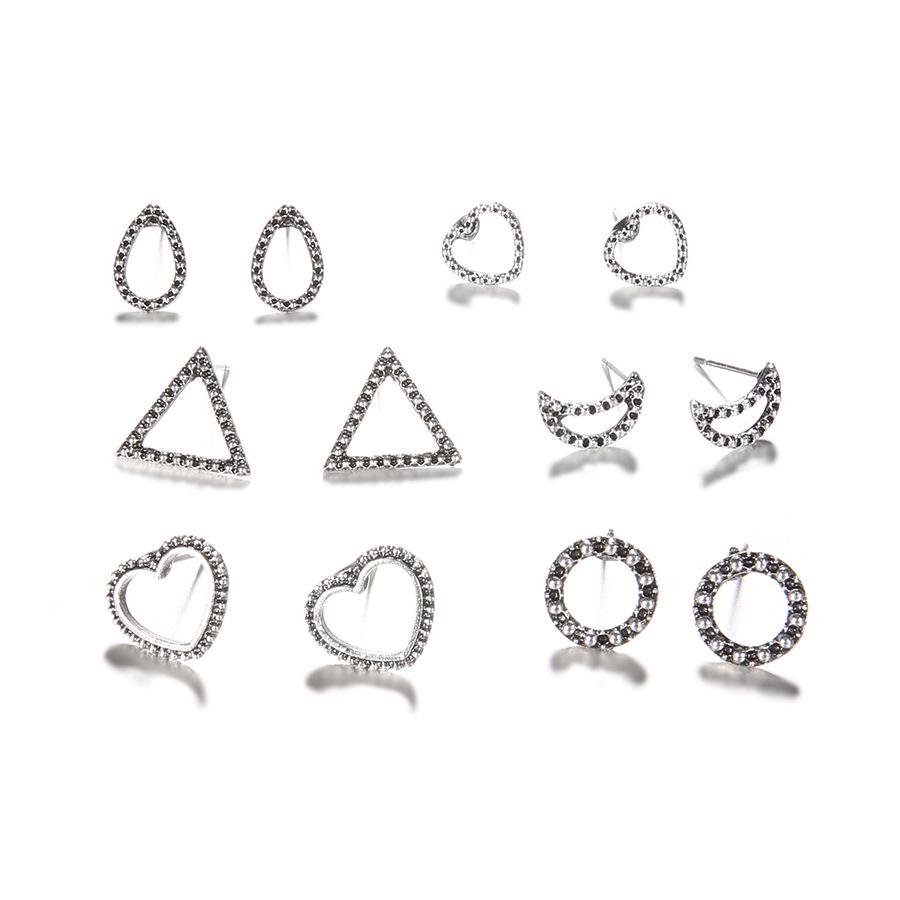 New Product, Retro Wind Moon Love Triangular Geometric Stud Earrings Set