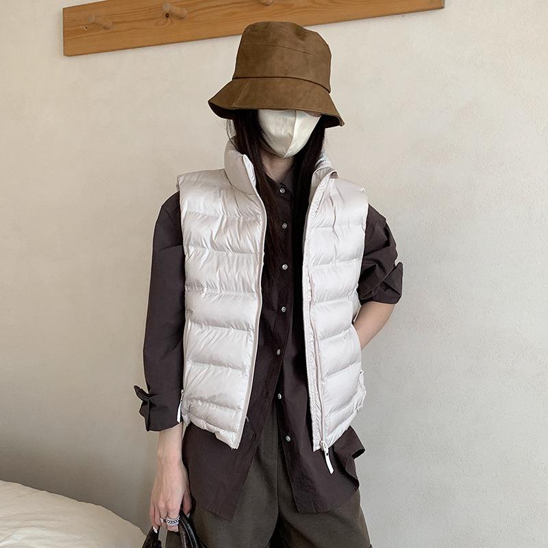 

Short down cotton clothes vest women s light and thin new versatile stand-up collar vest warm vest jacket M белый