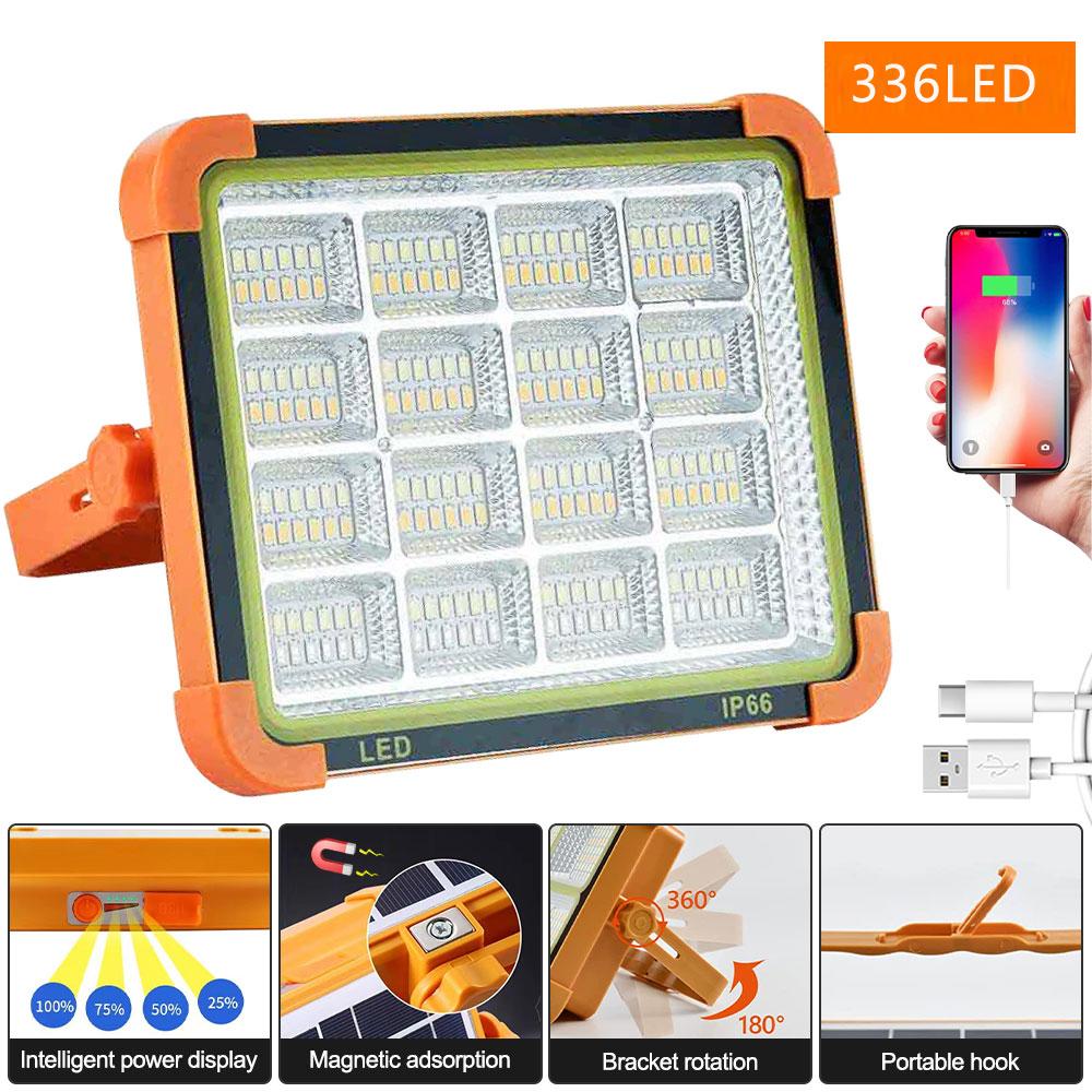 

320 Вт 336 светодиодов супер яркий солнечный уличный прожектор водонепроницаемый IP66 прожекторы 12000 мАч красный и синий вспышка предупреждающий прожектор 12000 mAh