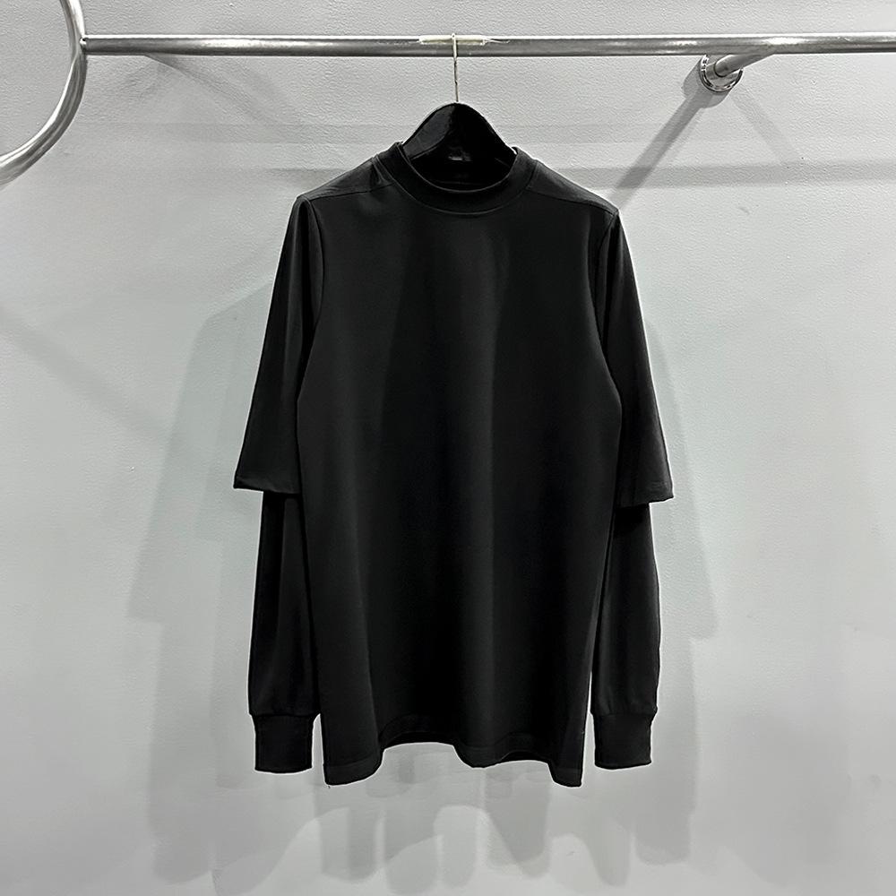 SUBHUMAN Men's 2024 Spring/Summer Two-Piece Knitted Double-Layer Solid Loose Long Sleeve T-Shirt