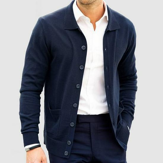 Cardigan à revers homme Automne/Hiver 2025: Manteau pull européen et américain à boutonnage simple amincissant