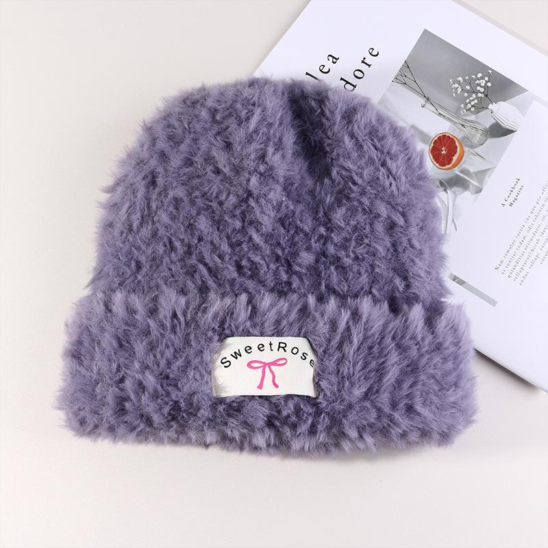 Women's Warm Autumn and Winter Knitted Hat Bow Korean Warm Plush Ear Protection Head Hat