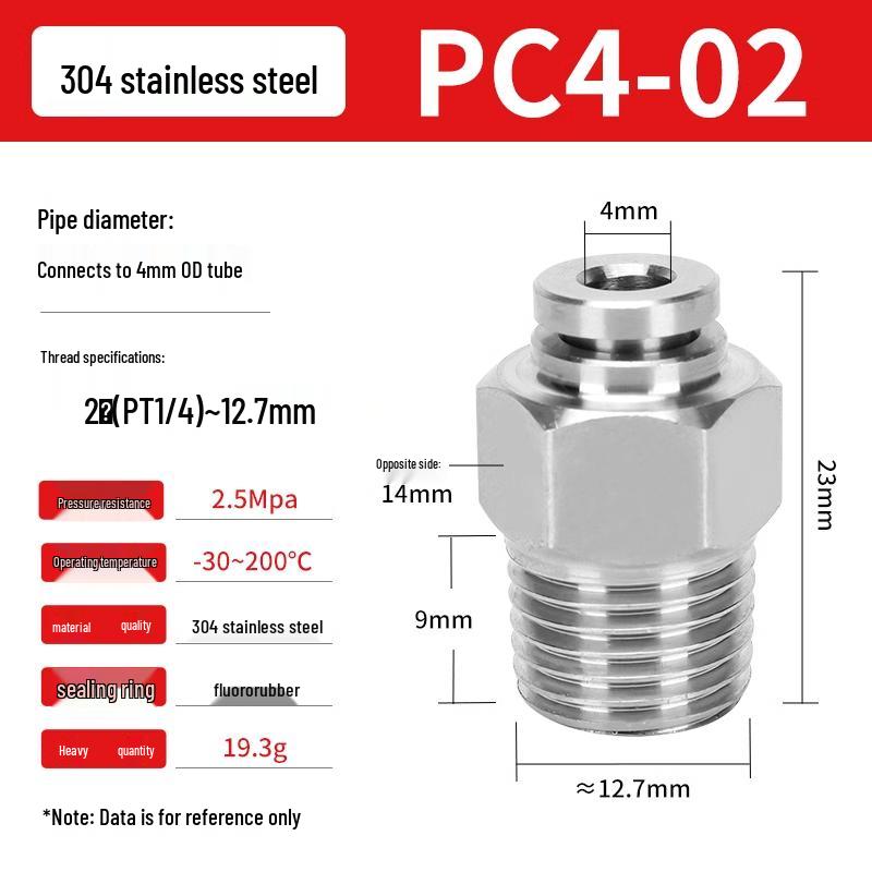 304 Stainless Steel Pneumatic Quick Push-in Connector, PC16-06/PC8-02 Swivel Elbow, PL6-M5/04