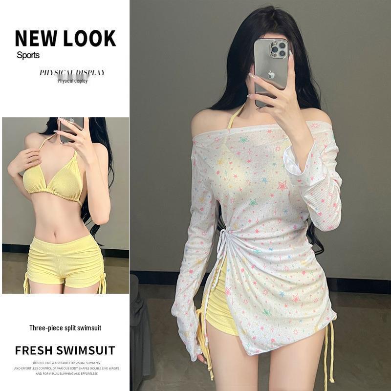

Women s Long Sleeve Sun Protection Three-Piece Swimsuit Set - Fresh and Sweet Beachwear XL 55-60kg