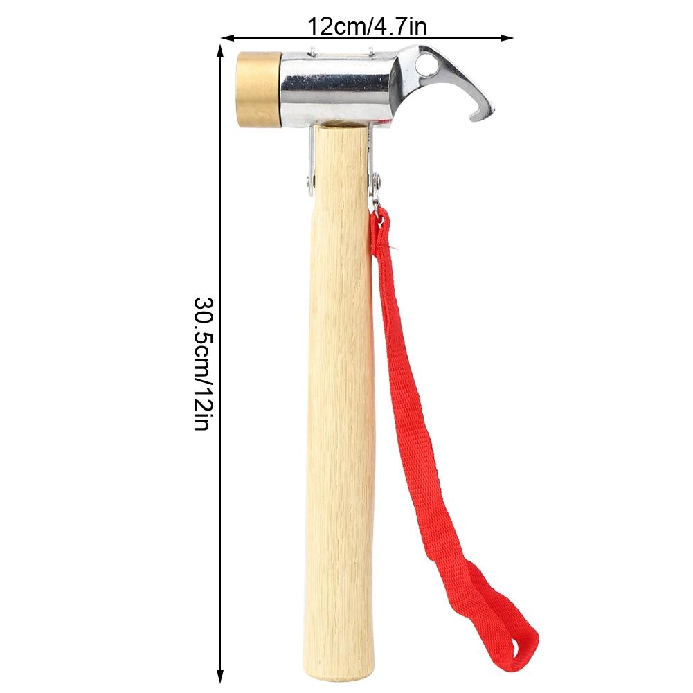 Outdoors Camping Copper Head Hammer Wooden Handle  Multi Function Sliver Tent Nail Hook Mountain Climbing Portable