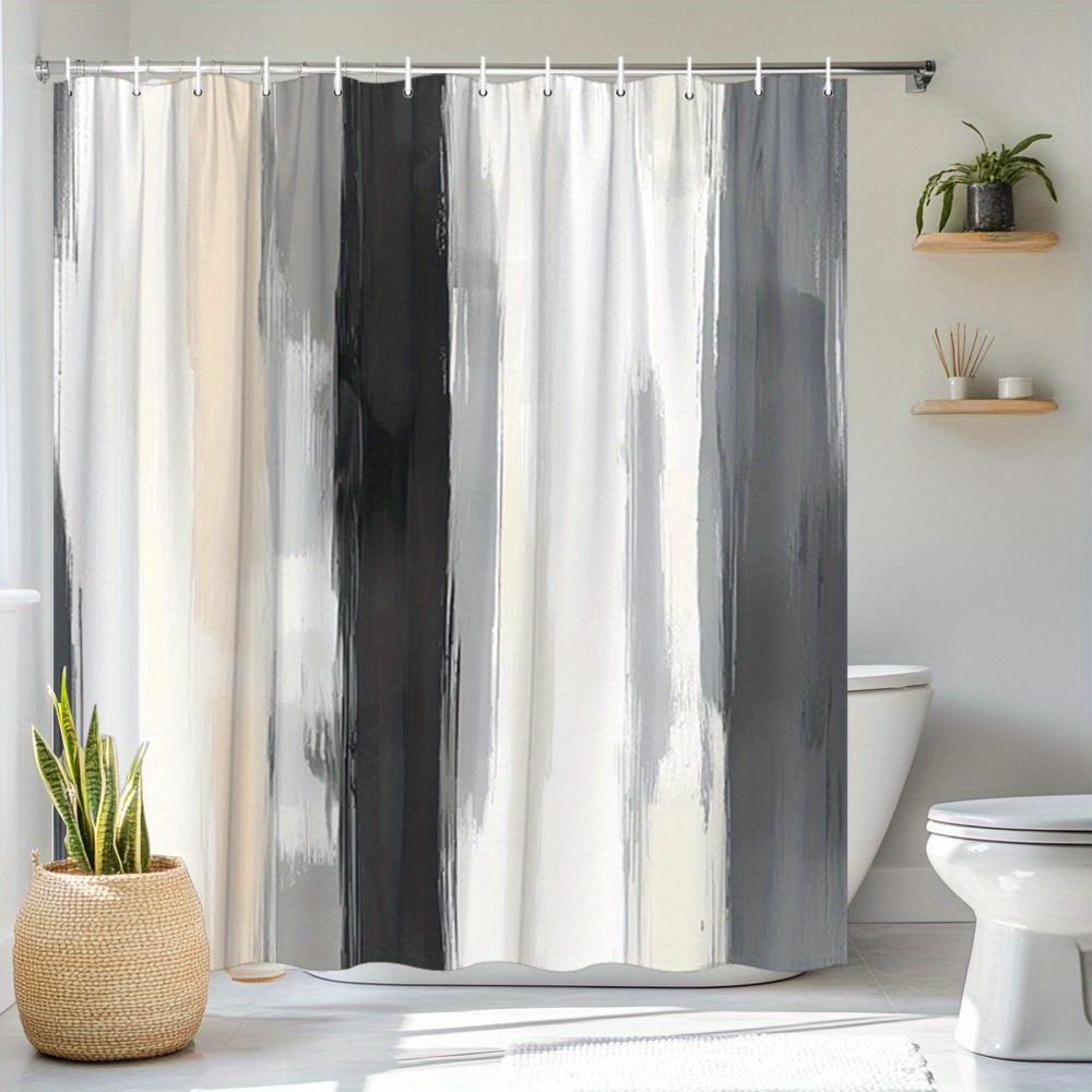 Modern Abstract Shower Curtain Gray White Beige Painted Stripes, Minimalist Art Bath Curtain For Elegant Bathroom And Home Decor