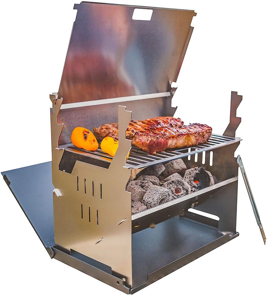Japanese FENNEK Grill Stainless Steel BBQ Grill for 1 Person Solo Campfire Stand Folding Lid Included Tabletop Rugged [Official Distributor]