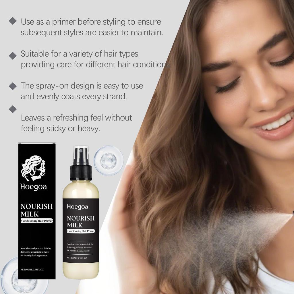 Hoegoa Milk Hair Care Spray 100ml Deeply Moisturizes Hair  Prevent Dry Frizzy , milk hair primer, smooth conditioner for all hair types