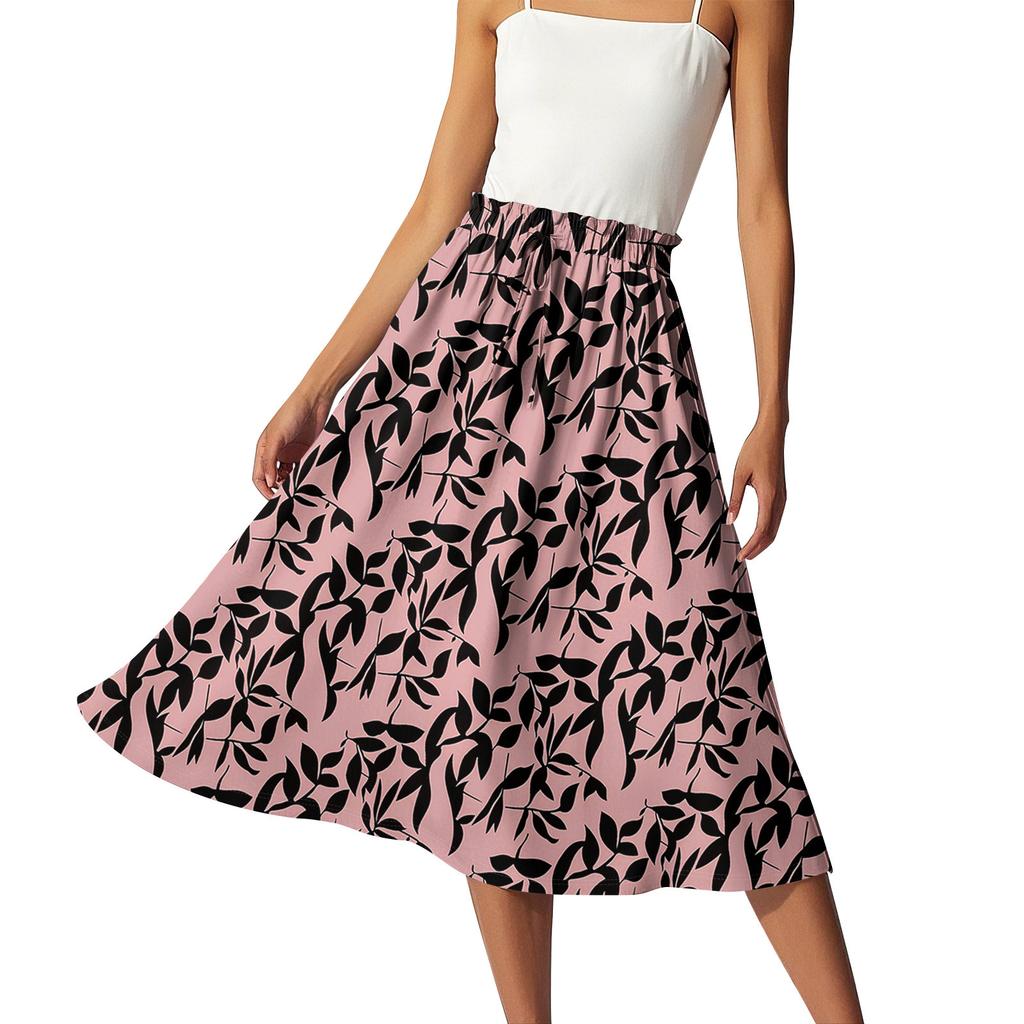 Women's Casual High Waist Drawstring A-line Skirt Printing Skirt