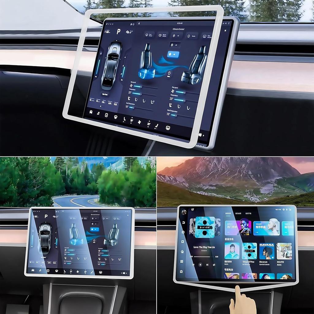 2PCS Protector Trim Frame Compatible With Tesla Model 3 Y -2024 2026 Screen Edge Frame Rearview Mirror Cover Interior Silicone Decorations Center