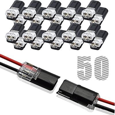 50pcs Low Voltage Wire Connector, Double Wire Plug In Connector with Locking Buckle, Led Light Strip Connectors 2 Pin