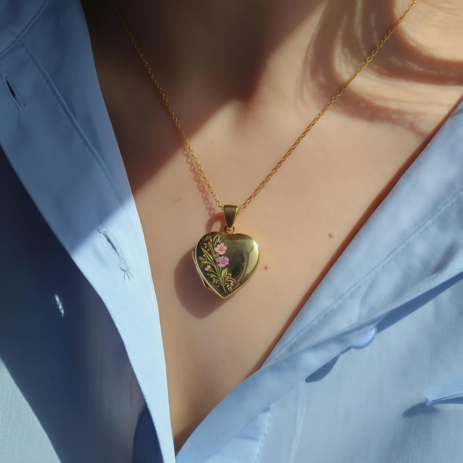 

Colorful Small Flower Love Opening And Closing Photo Box Necklace Niche Pattern Personalized Literary Valentine S Day Necklace