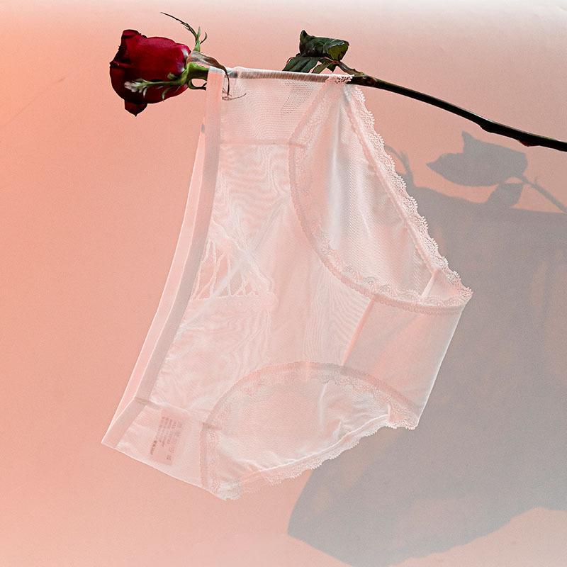 Women's Summer Slim Sexy Lace Edge Half Through Hollowed Out Mesh Low Waisted Triangle Briefs