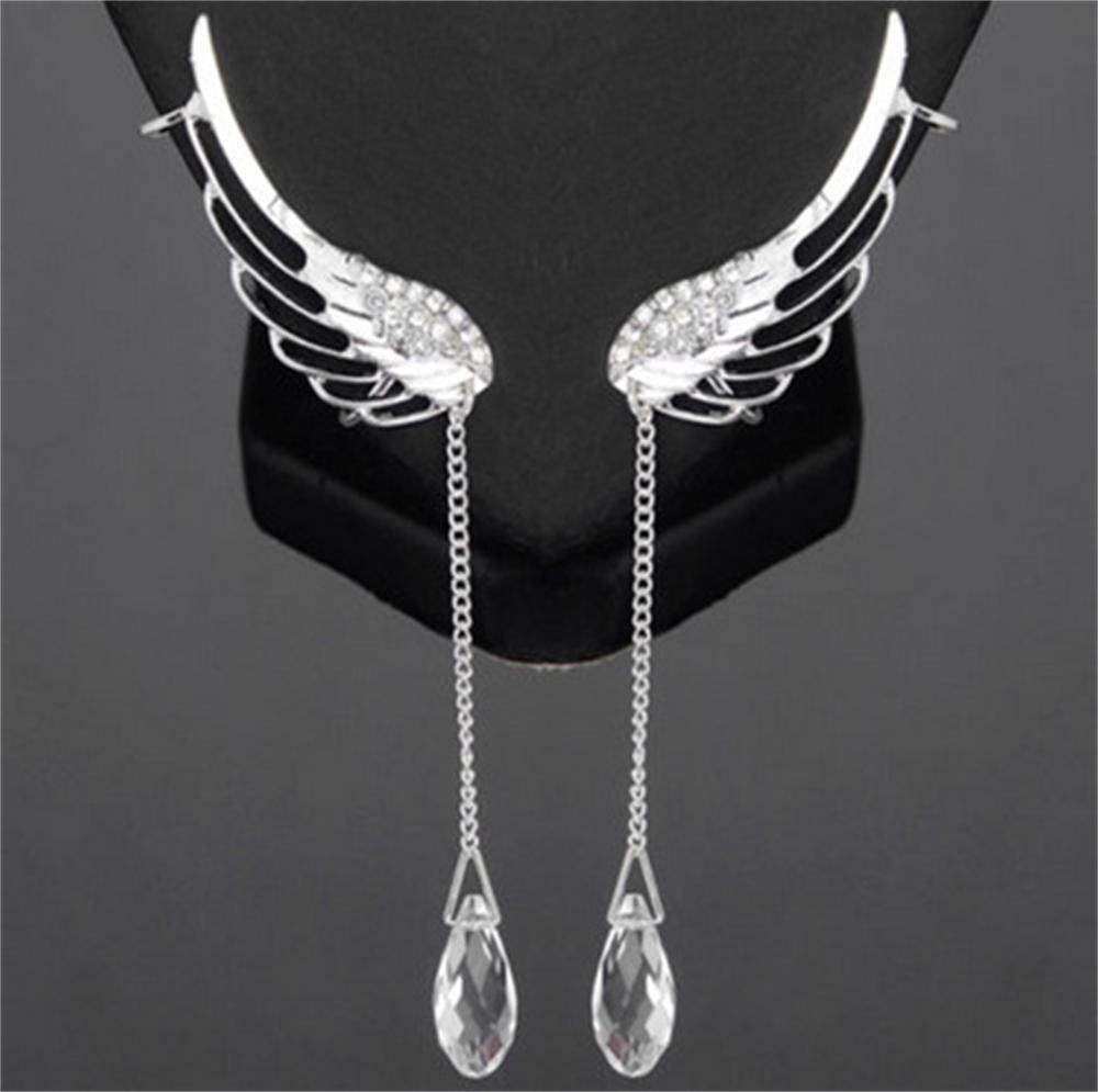 Mode Engelsflügel Quastenohrring mit weißem Perlenanhänger Federform Zirkon für Frauen Mädchen