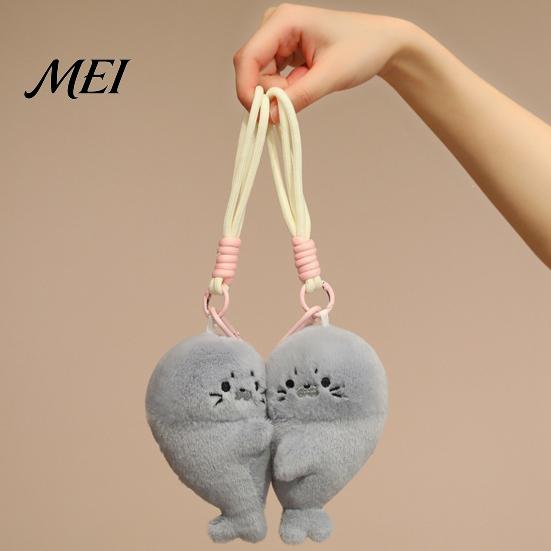 Decorative Magnet for Fridge 1 Pair Cute Baby Seal Plush Keychain, Magnetic Heart Fluffy Keyring, Animal Bag Pendant Soft Stuffed Backpack, Gift Girls