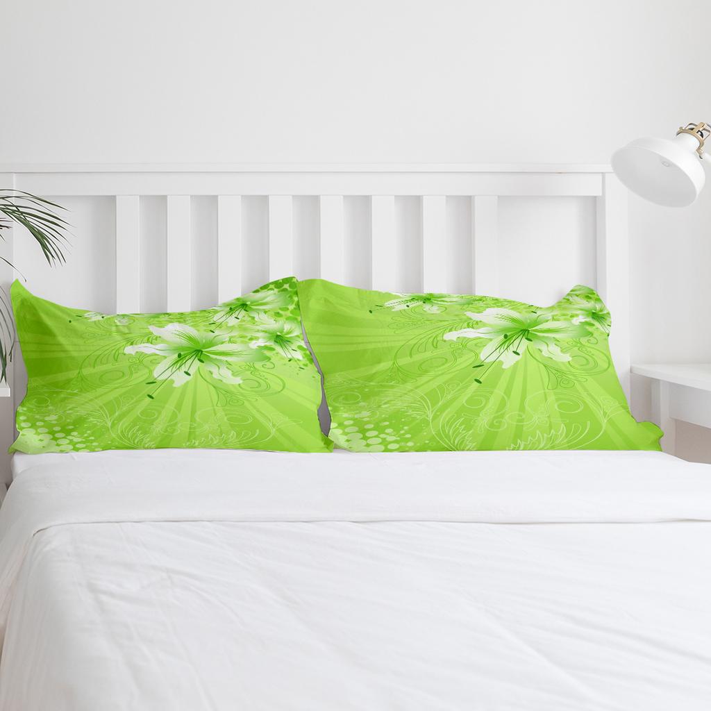 Green Plant Flowers Lily Duvet Cover With Pillow Case Custom Comforter 3pcs Bedding Set Quilt Cover Double Bed Home Textile