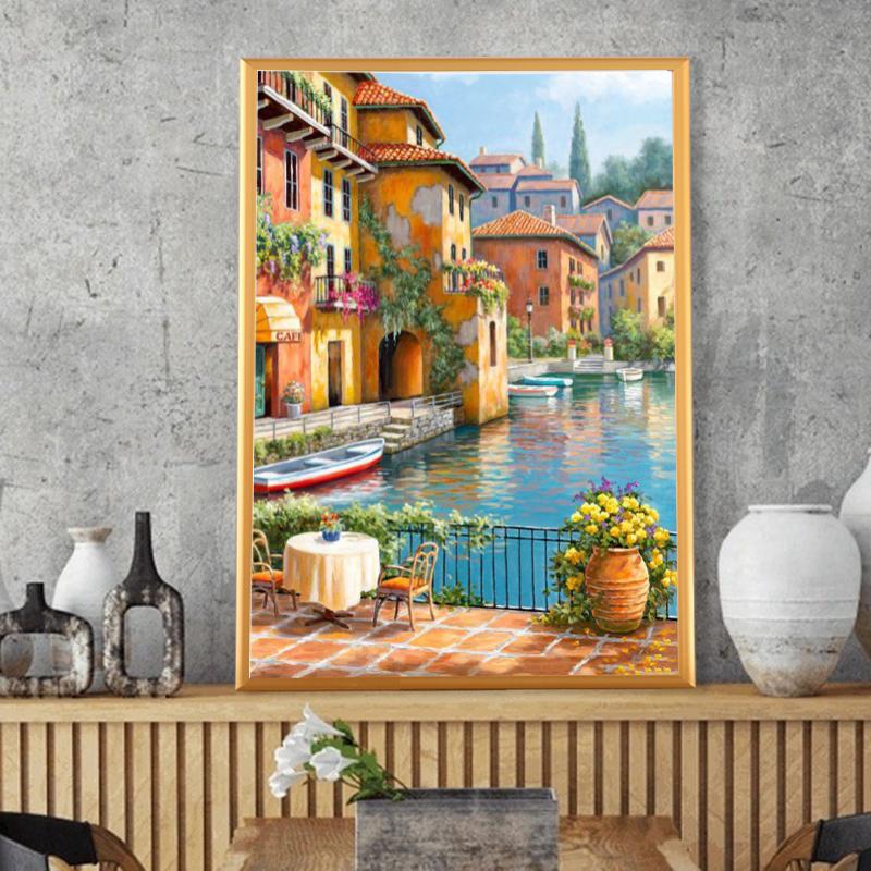 RUOPOTY Acrylic Oil Painting By Numbers Town Landscape Unique Gift On Canvas Wall Art Picture By Numbers Seaside For Living Room
