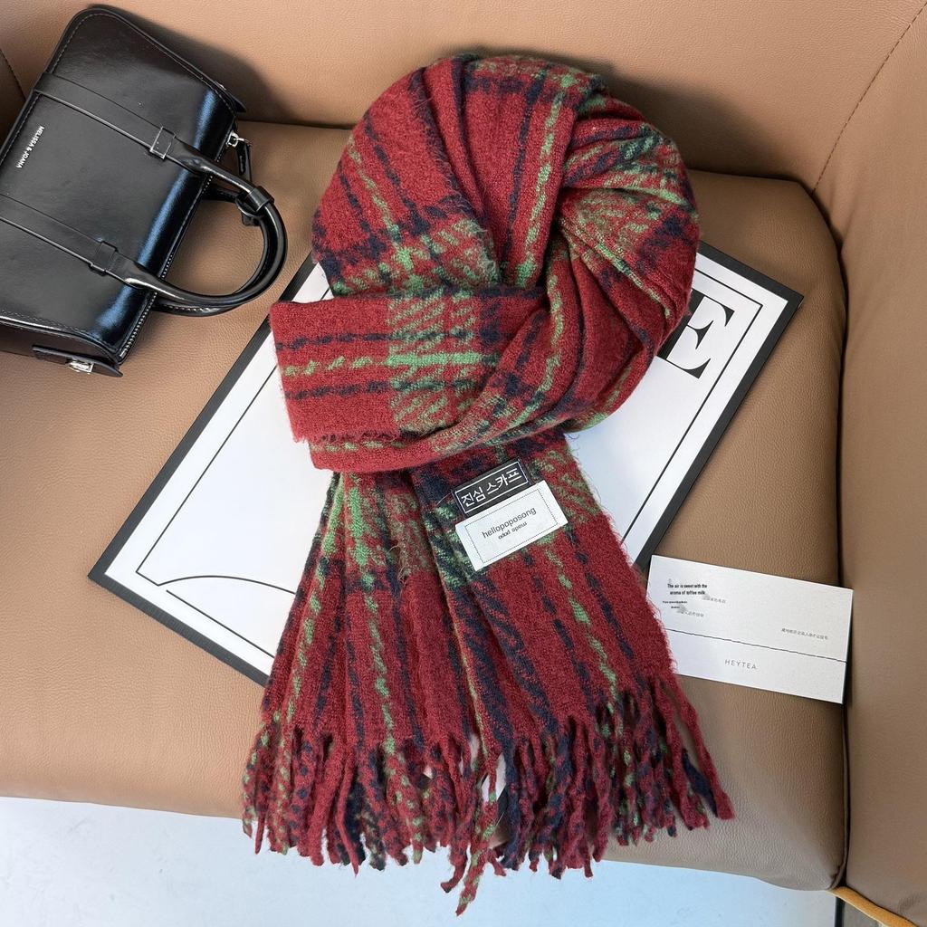 Elegant Red Plaid Scarf: Versatile High-End Shawl for Winter and Autumn