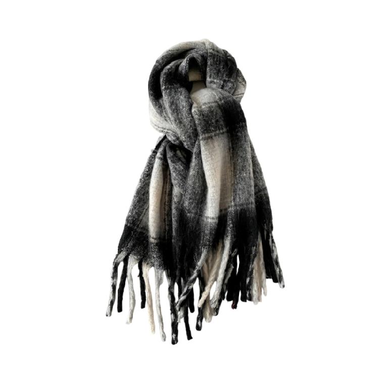Classical Plaids Pattern Scarf Mohair Blend Long Scarf Warm Comfortable Neckwrap For Daily Outfit Winter Warmth