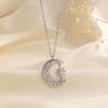 Inlay Zircon Shiny Sun Crescent Moon Pendant Necklace for Women Exquisite Charm Collar Chain Jewelry Accessories