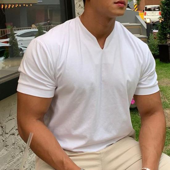 Herren-Shorts mit V-Ausschnitt, atmungsaktive Baumwollmischung, Sport, Fitnessstudio, Oberteile, Kleidung für den Alltag
