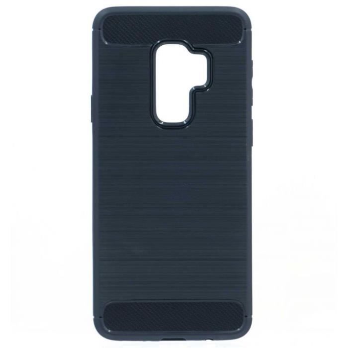 Coque - Samsung - Galaxy S9 Plus - Souple - Noir - Effet Carbone Brossé