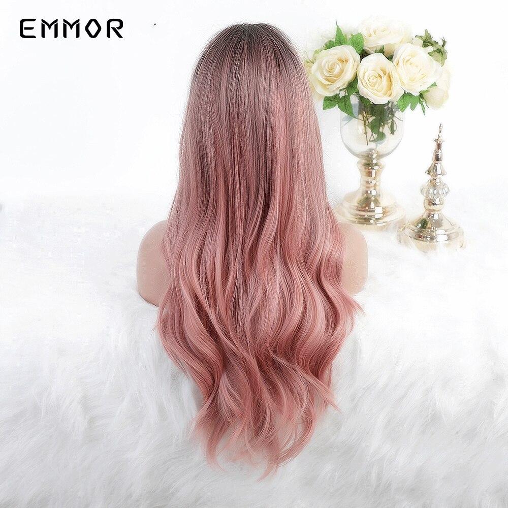 Dlouhé růžové černé kořenové vlnité syntetické cosplay denní párty účesy do vlasů pro ženy