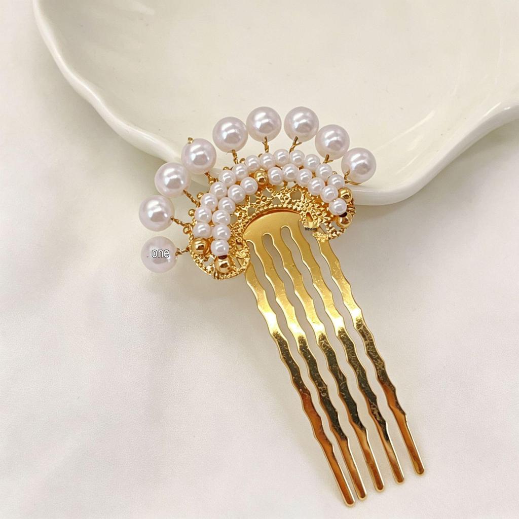 Vintage Pearl Hair Comb Headdress: Women's Ancient Style Updo Accessory