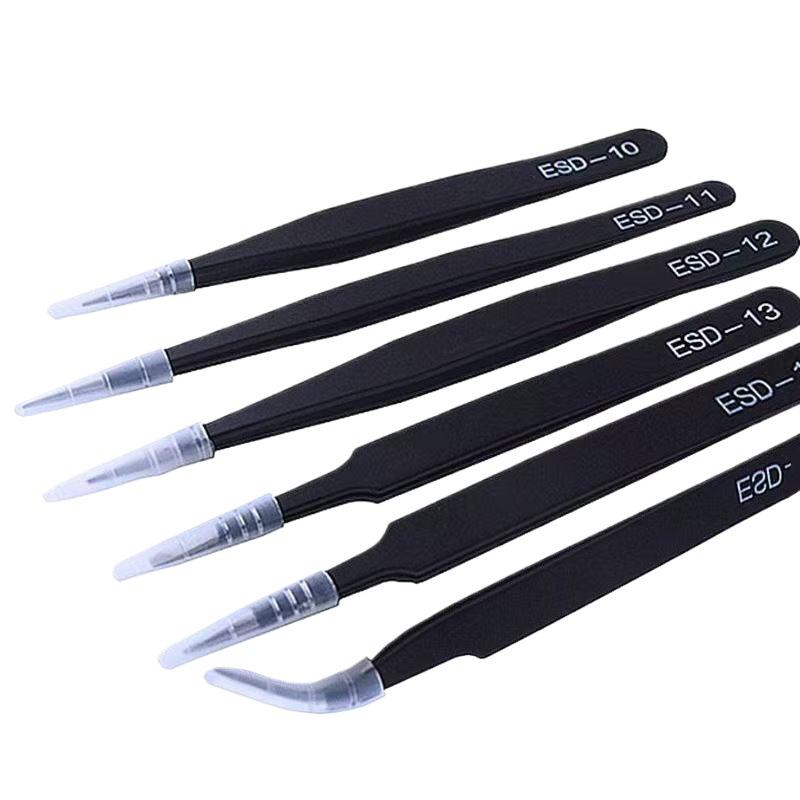 Free Shipping Stainless Steel Anti-static Tweezers Set: Pointed, Bent, Round Tips for Repair and Holding