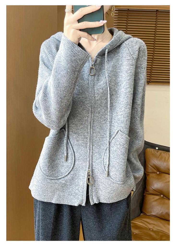 Women's Hooded Knit Cardigan 2024: Stylish Loose-Fit Zipper Sweater for Autumn-Winter