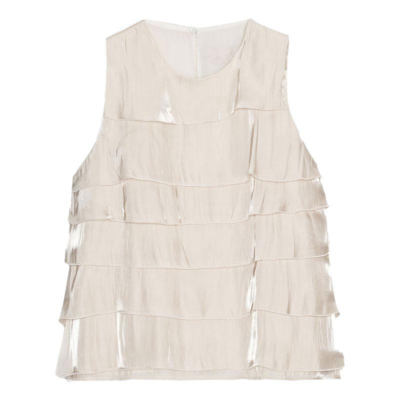 Zaprha 2025 Summer New Bright Effect Laminated Decorative Round Neck Sleeveless Shirts Top 8312938