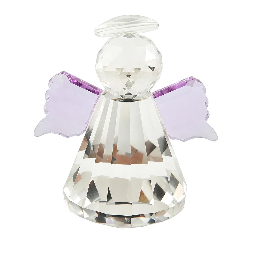 Crystal Angel Figurine Decorative Glass Sculpture Tabletop Ornament Faceted Design with Wings and Halo for Home Office Display