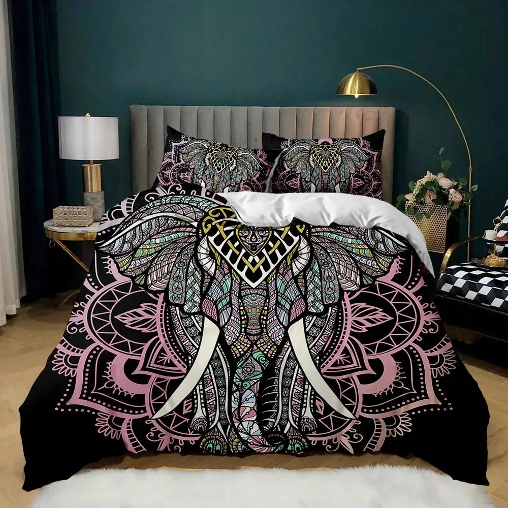 Boho Elephant Duvet Cover Set Bohemian Mandala Elephant Bedding Set Safari Animal Indian Exotic Queen King Polyester Quilt Cover