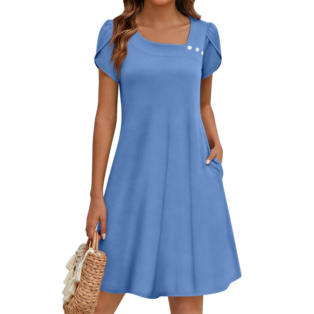 Dámské šaty s květinovým potiskem, krátkým rukávem a kapsami, ležérní šaty s květinovým potiskem