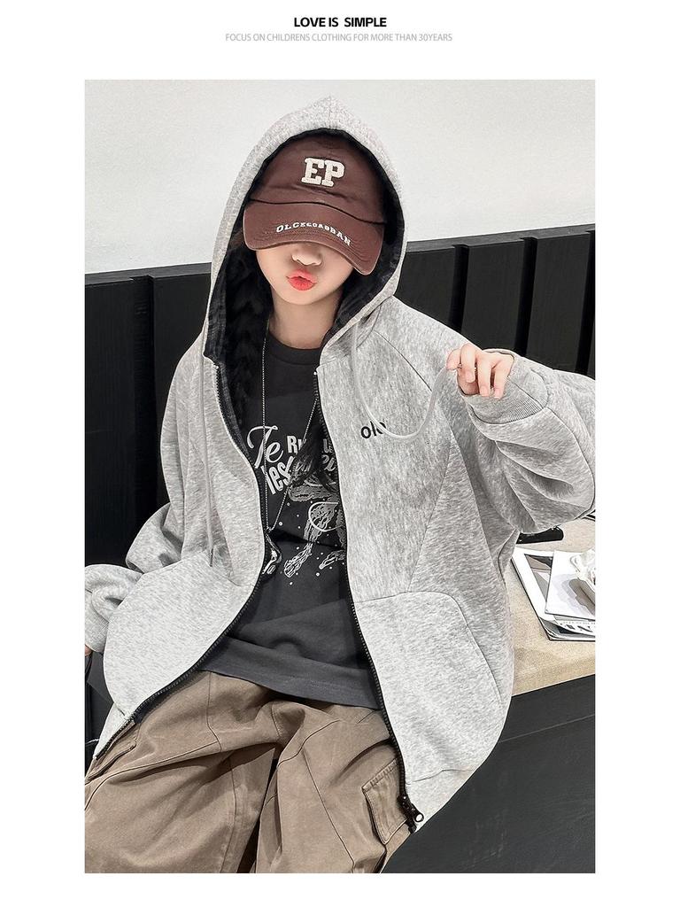 Girls' Reversible Jacket: Spring & Autumn 2025 Hooded Sweatshirt for Medium & Large Children