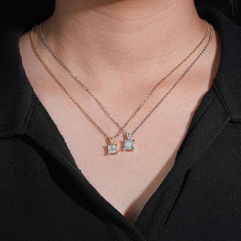 Super Sparkle Princess Cut Moissanite Square Necklace 1.2/1.5 Carat Luxury Clavicle Chain