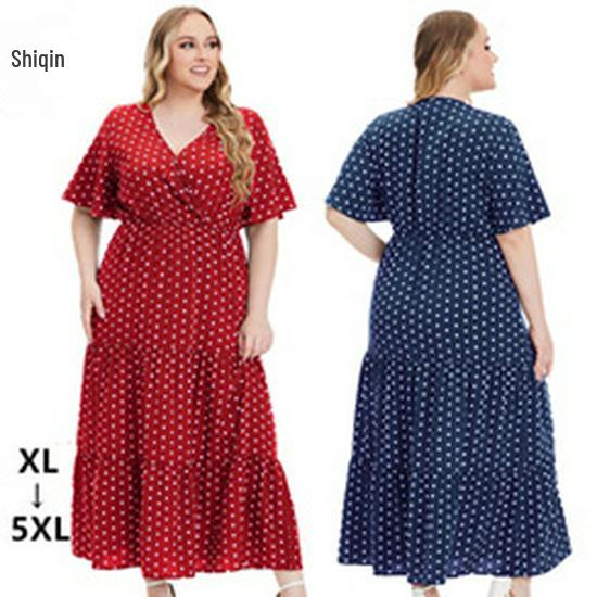 2026 Plus Size V-neck Short Sleeve Sequin Embroidery Bridesmaid Banquet Dress for Spring/Summer (European/American Style)
