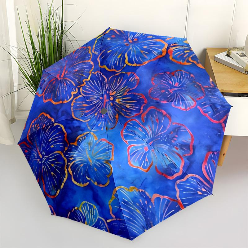 

1pc Floral Batik Print Automatic Folding Umbrella, 8-Rib Iron Frame, Casual Outdoor Accessory for Birthday Festival Gifts yy251128155